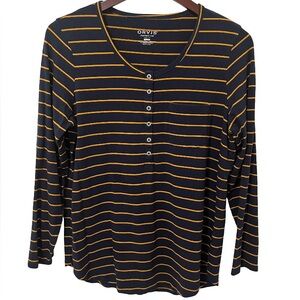 ORVIS Navy Yellow Stripe Long Sleeve Henley Women’s Medium